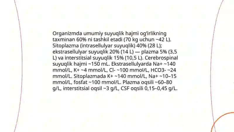 Organizmning biologik suyuqliklari elekrolit va noelektrolitlar eritmalari sifatida 3