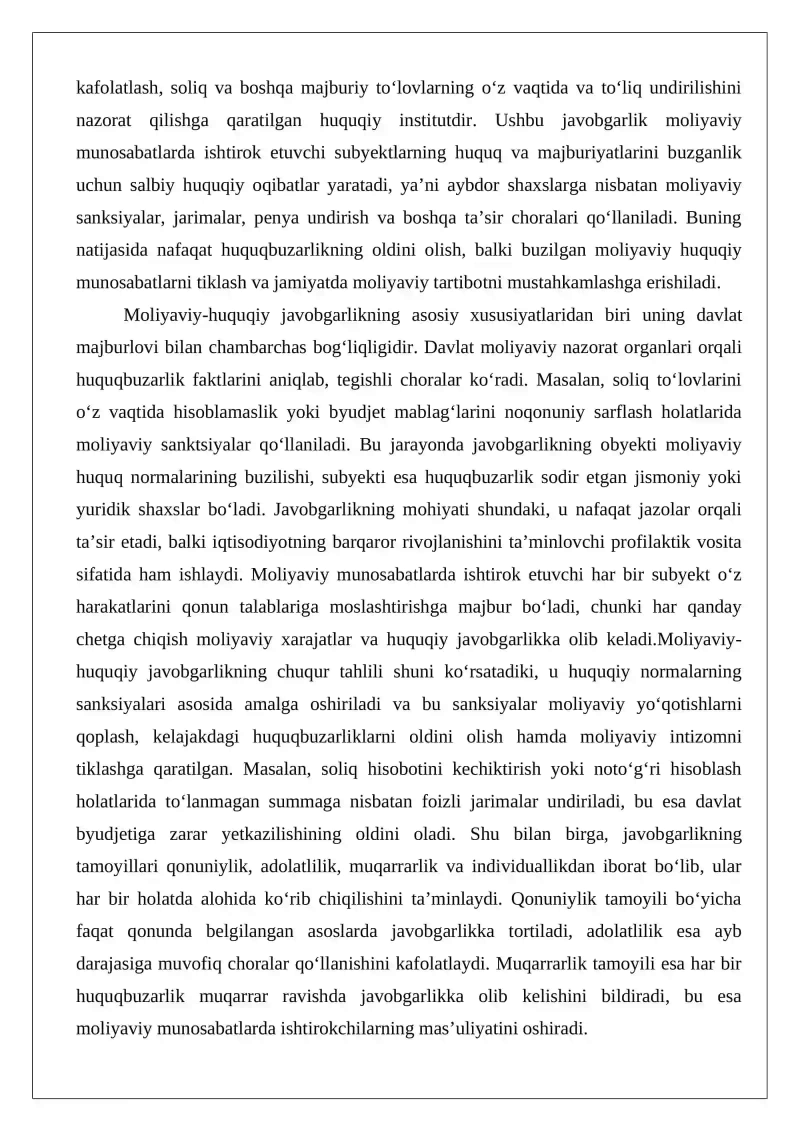 Moliyaviy-huquqiy javobgarlikning tushunchasi, belgilari va ahamiyati. Moliyaviy huquqbuzarlikning tarkibiy elementlari 3