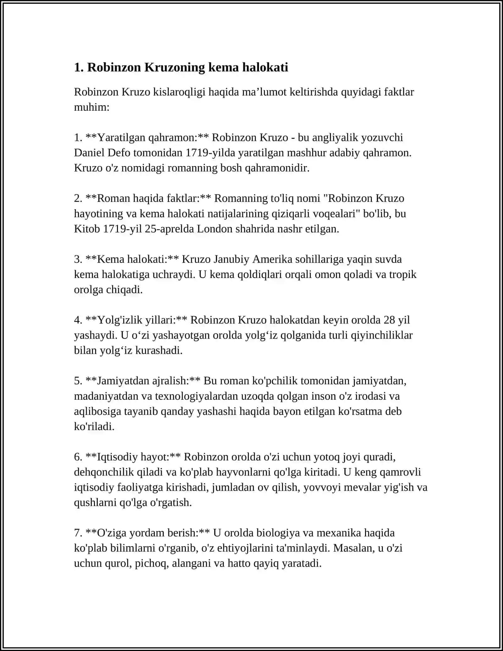 DANIYEL DEFONING “ROBINZON KRUZONING SARGUZASHTLARI” ASARI 3