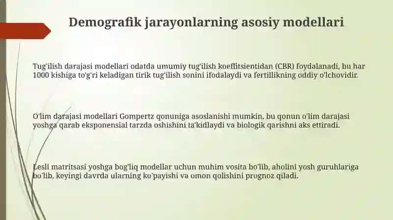 Demografik jarayonlarni matematik modellashtirish 3