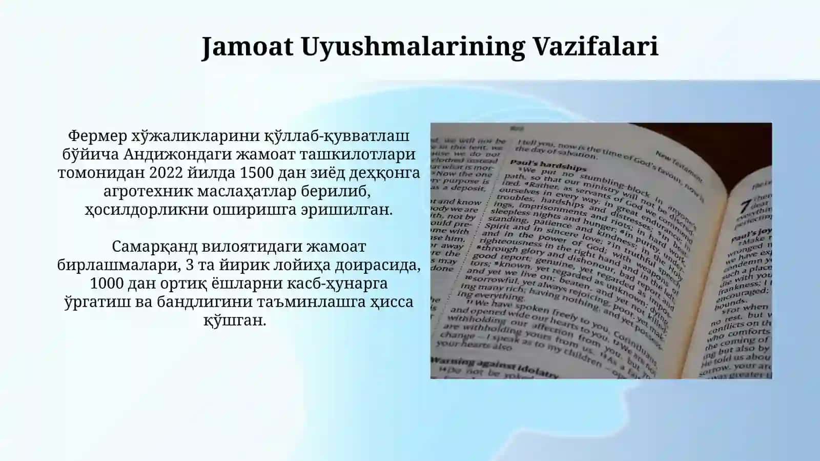 Jamoat birlashmalari tushunchasi,tizimi, turlari,vazifasi 3