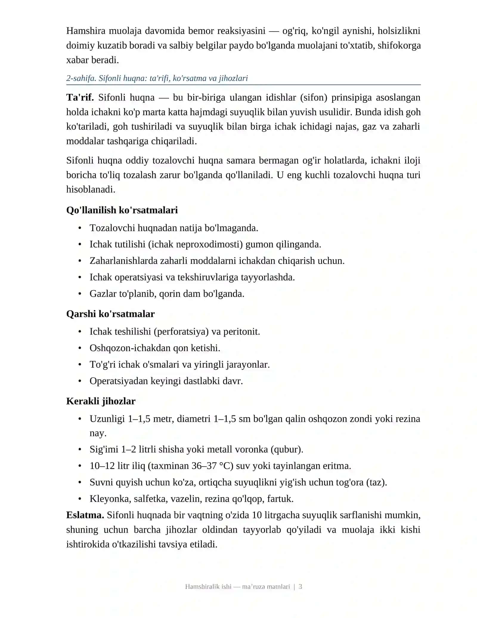 Bemorlarda sifonli, oziqlantiruvchi, moyli huqna qilish texnikasi 3