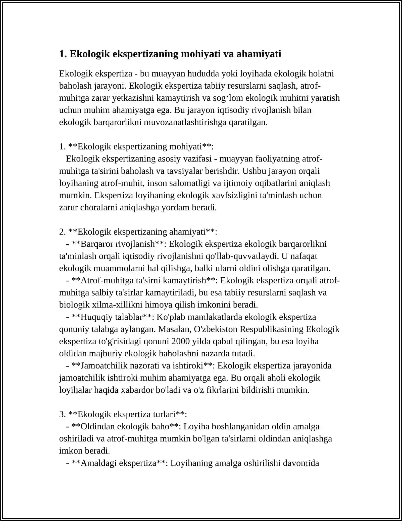ILMIY, TEXNOLOGIK VA ISHLAB CHIQARISH YECHIMLARINING EKOLOGIK EKSPERTIZASI 3