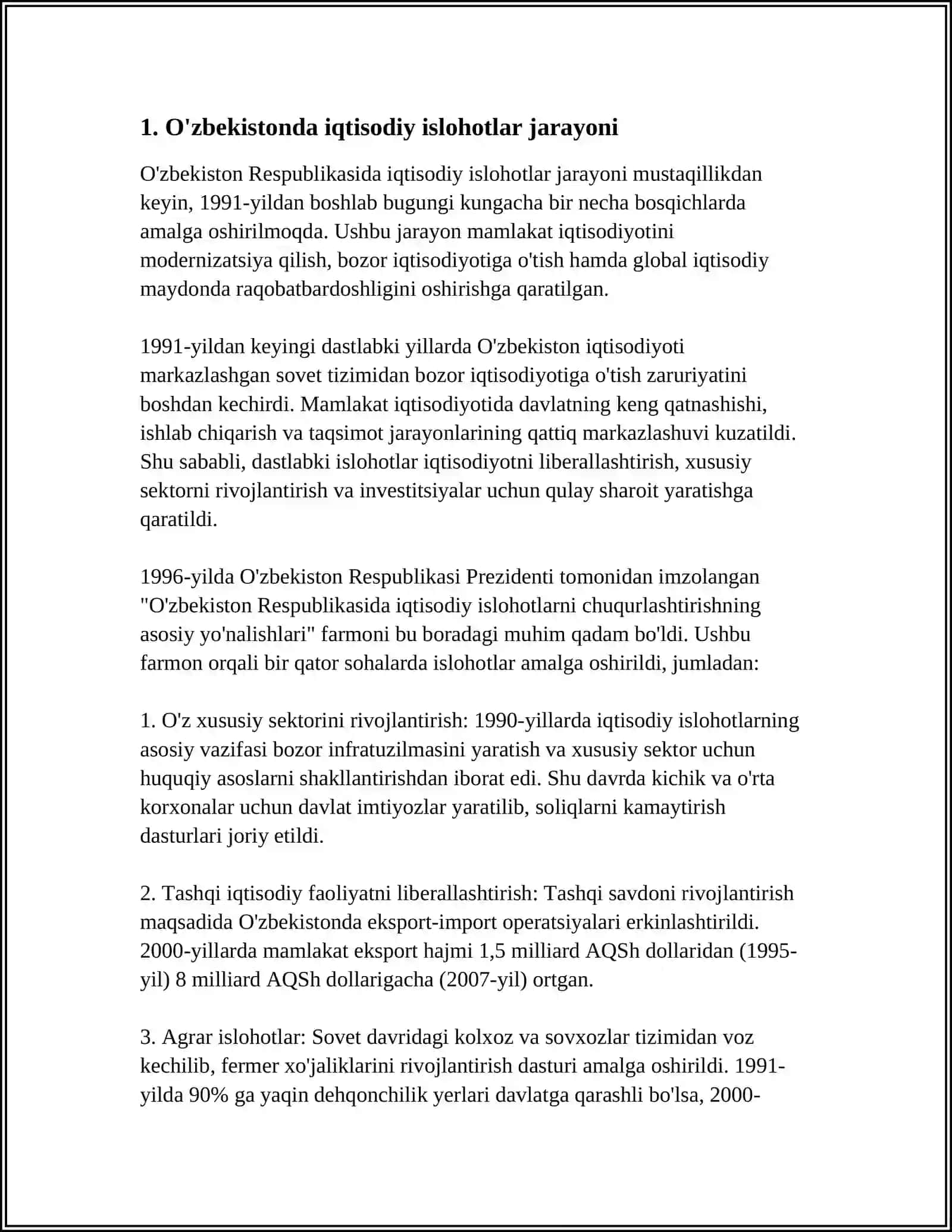 O'ZBEKISTONDA IQTISODIY ISLOHOTLAR:XUSUSIY MULKCHILIKNING SHAKLLANISHI 3