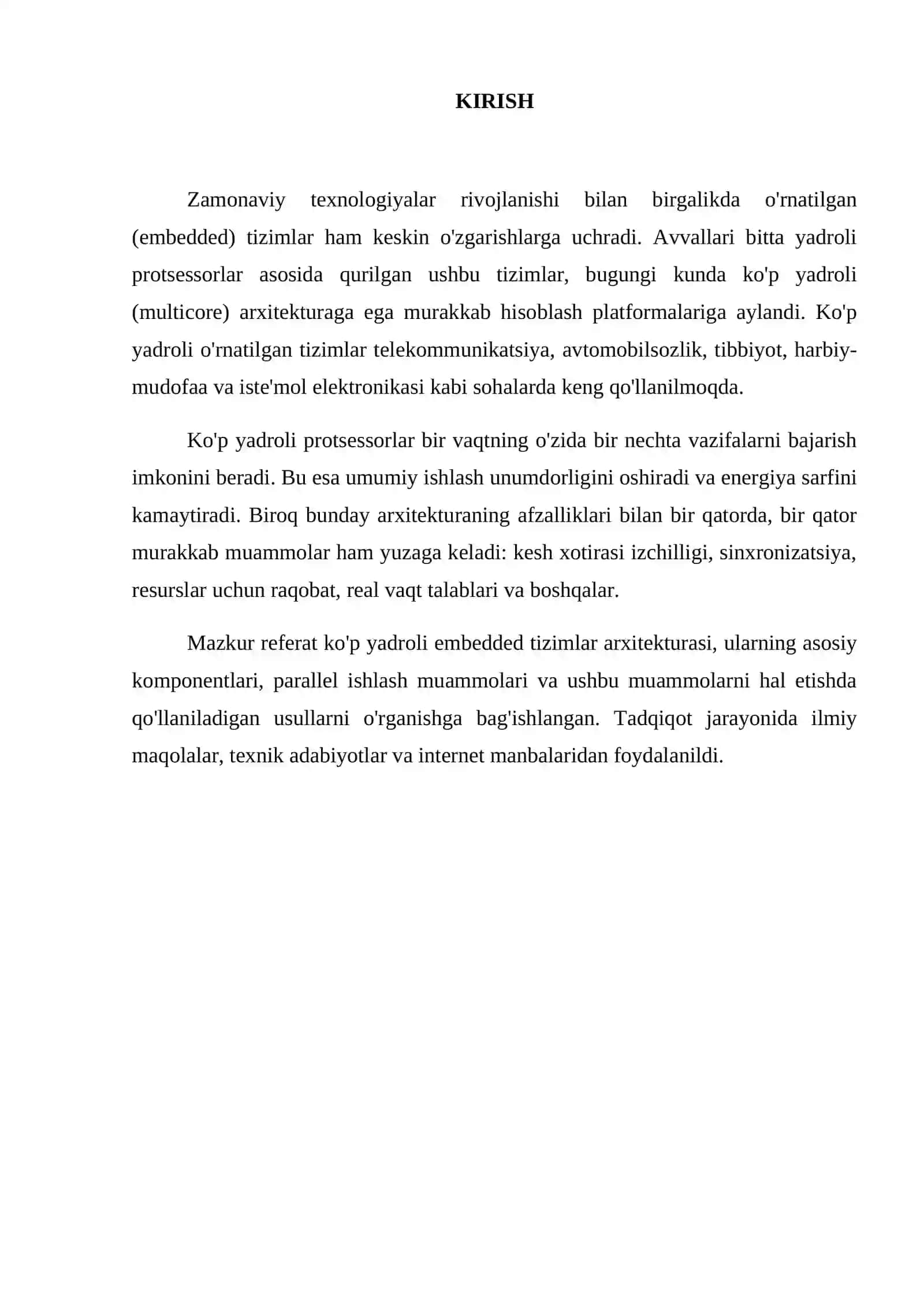 Ko'p yadroli embedded tizimlar arxitekturasi va parallel ishlash muammolari 3