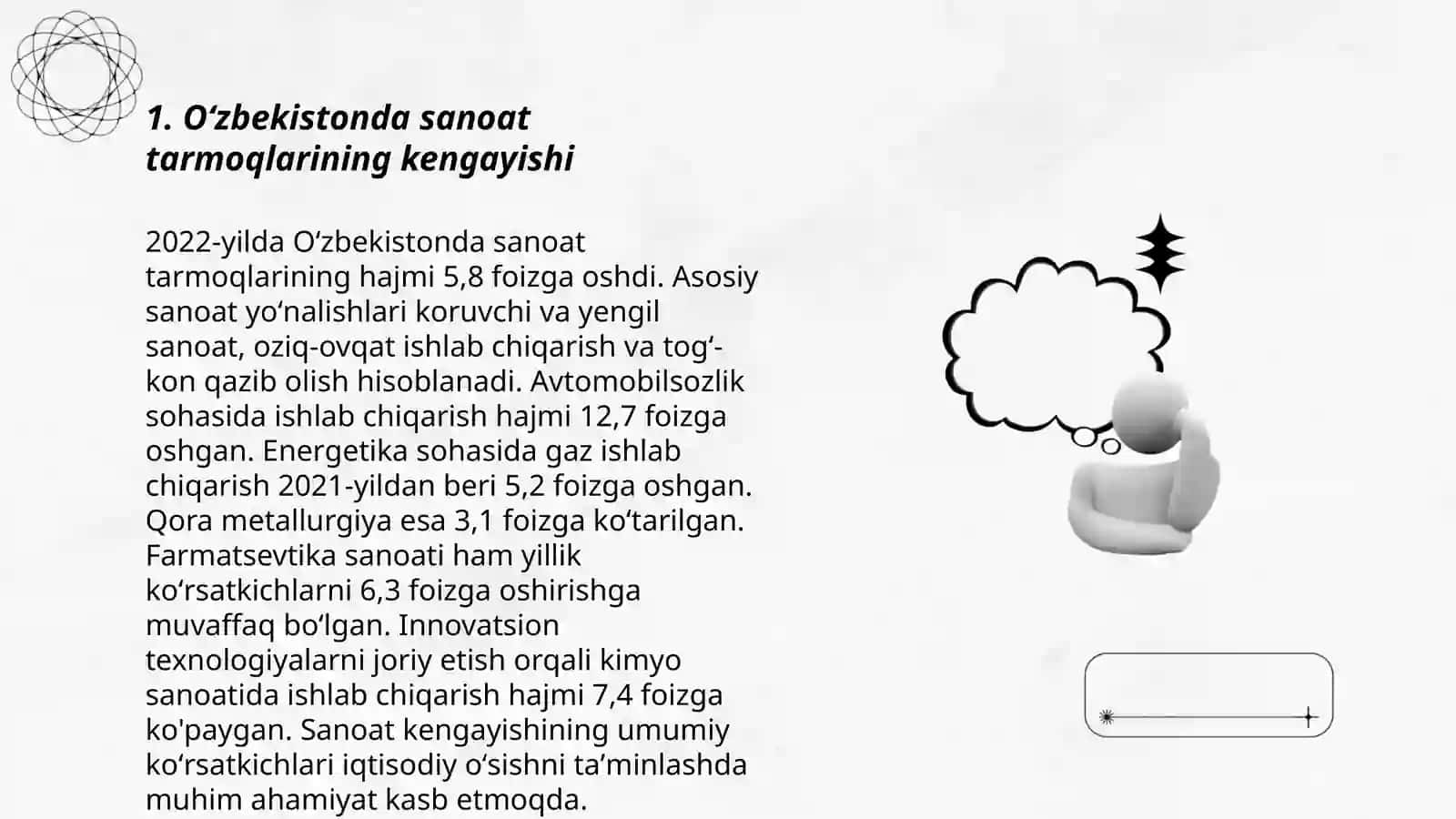 Oʻzbekistonda sanoat mahsuloti ishlab chiqarishning oʻsishi diagrammasini ishlash 3