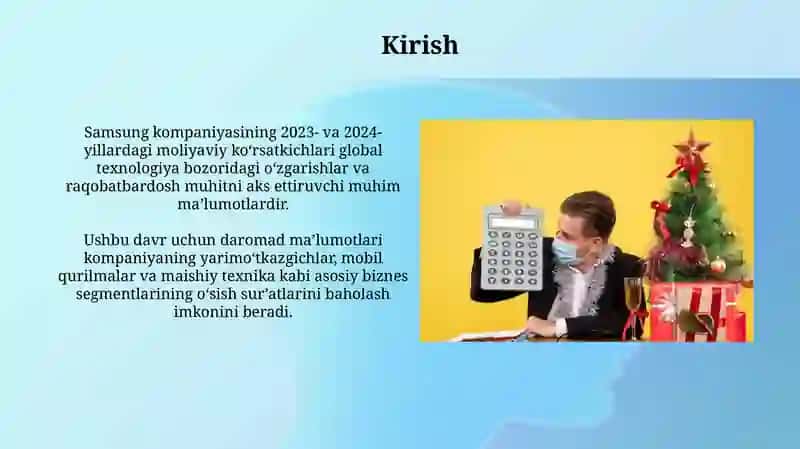 Samsung kompaniyasini 2023 va 2024 yildagi moliyaviy daromadi 3