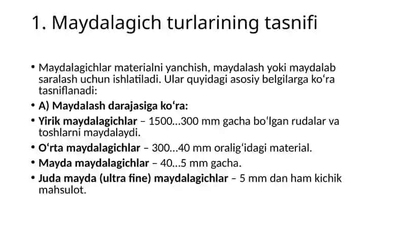 Turli maydalagich turlarining ishlash prinsipi va ularning solishtirma tahlili 3