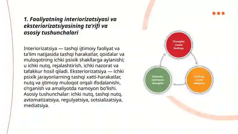 Faoliyatning interiorizatsiyasi va eksteriorizatsiyasi. Mehnat faoliyatining psixologik xususiyatlari 3