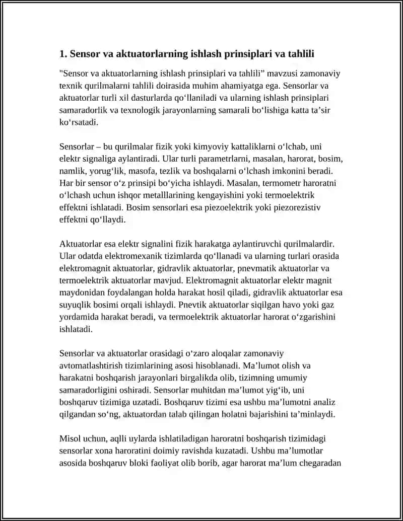 Sensor va aktuatorlarning ishlash prinsiplari va tahlili 3