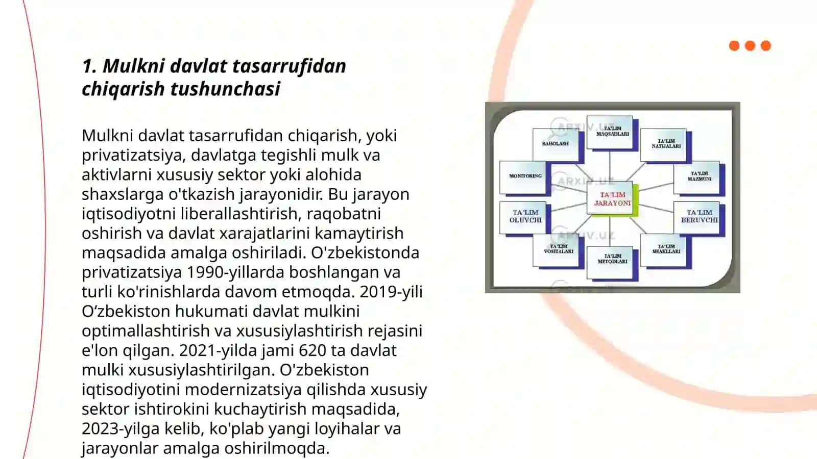 Mulkni davlat tasarrufidan chiqarish va xususiylashtirish maqsadi, yo'llari va usullari 3