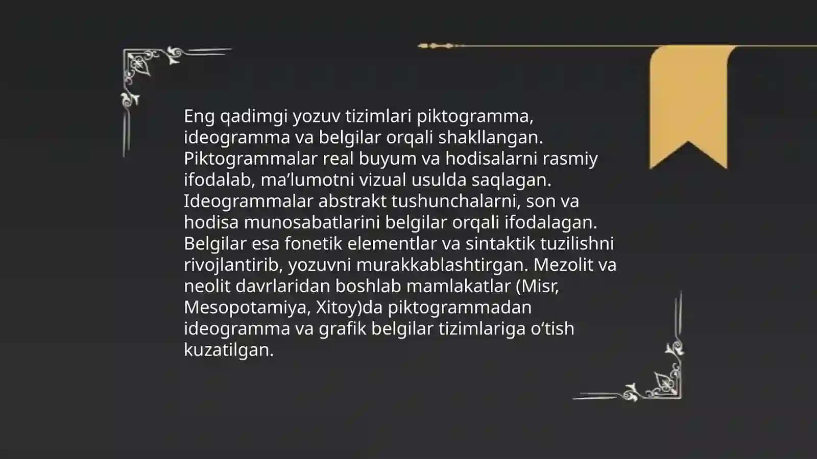 Eng qadimgi davrlarda yozuvning paydo boʻlishi. "Avesto"da taʼlim tarbiyaga oid fikrlar 3