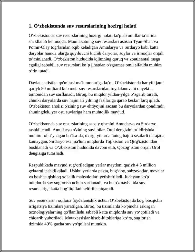 UZBEKISTANDA SUV RESURSLARIDAN OQILONA FOYDALISH ZARURIYATI 3