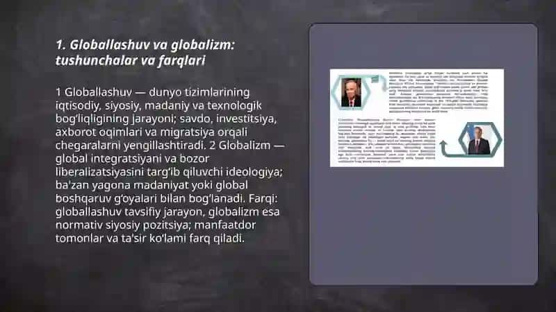 Globallashuv, globalizm va barqaror rivojlanishning ustuvor yo’nalishlari 3