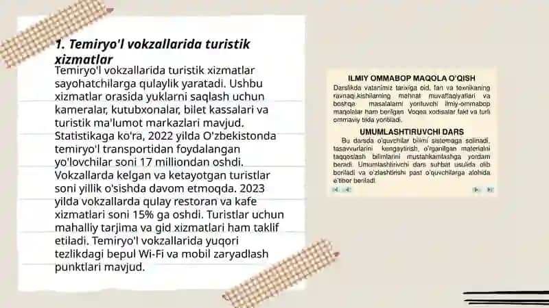 Temiryòl vokzallari: turistlar uchun xizmatlar tahlili 3