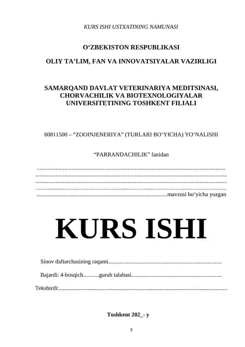 Zooinjeneriya (turlari bo‘yicha) kurs ishi 3