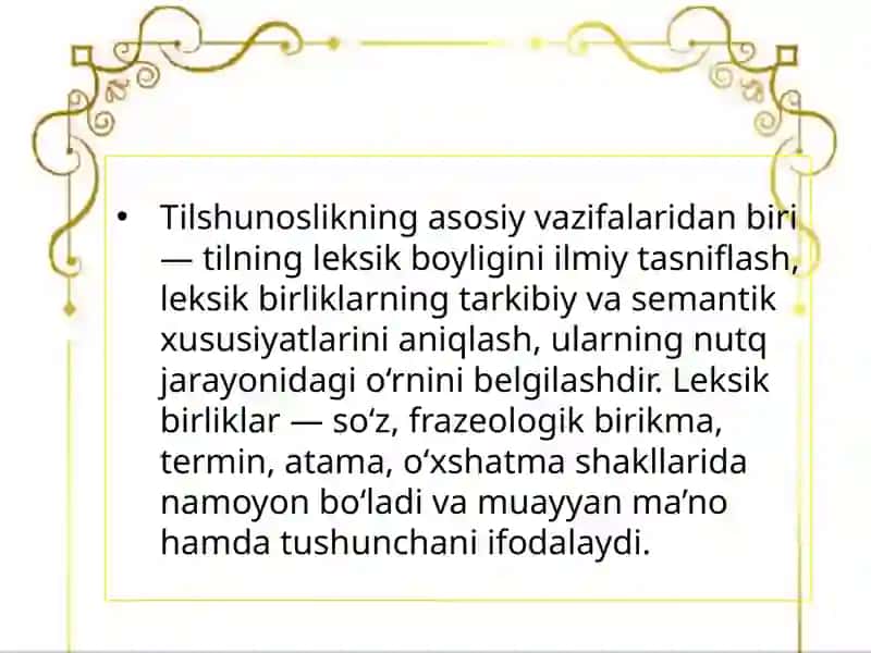 Hozirgi o'zbek adabiy tilidagi leksik sath va uning birlikligi lingvistik muammo sifatida 3