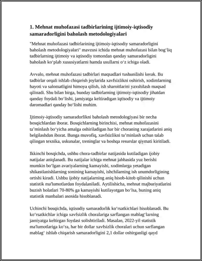 Mehnat Muhofazasi Tadbirlarining Ijtimoiy-Iqtisodiy Samaradorligini Hisoblash 3