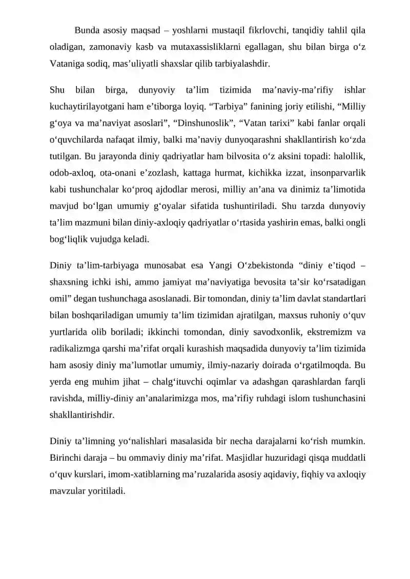 Yangi O 'zbekistonda dunyoviy va diniy ta'lim-tarbiyaga munosabat 3