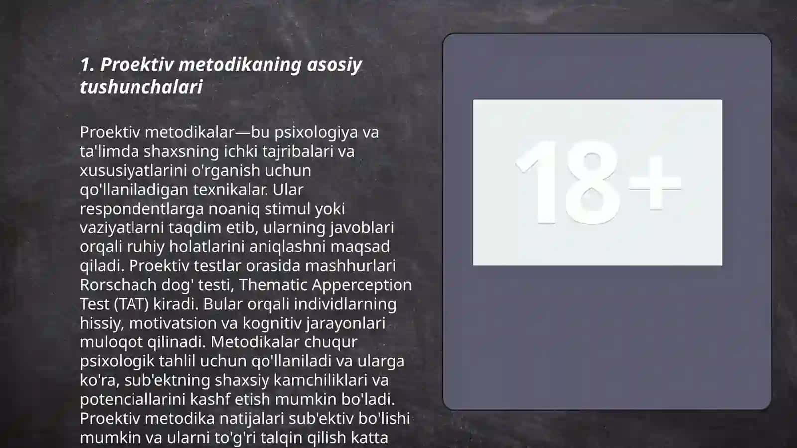 Proektiv metodikaning asosiy tushunchalari 3