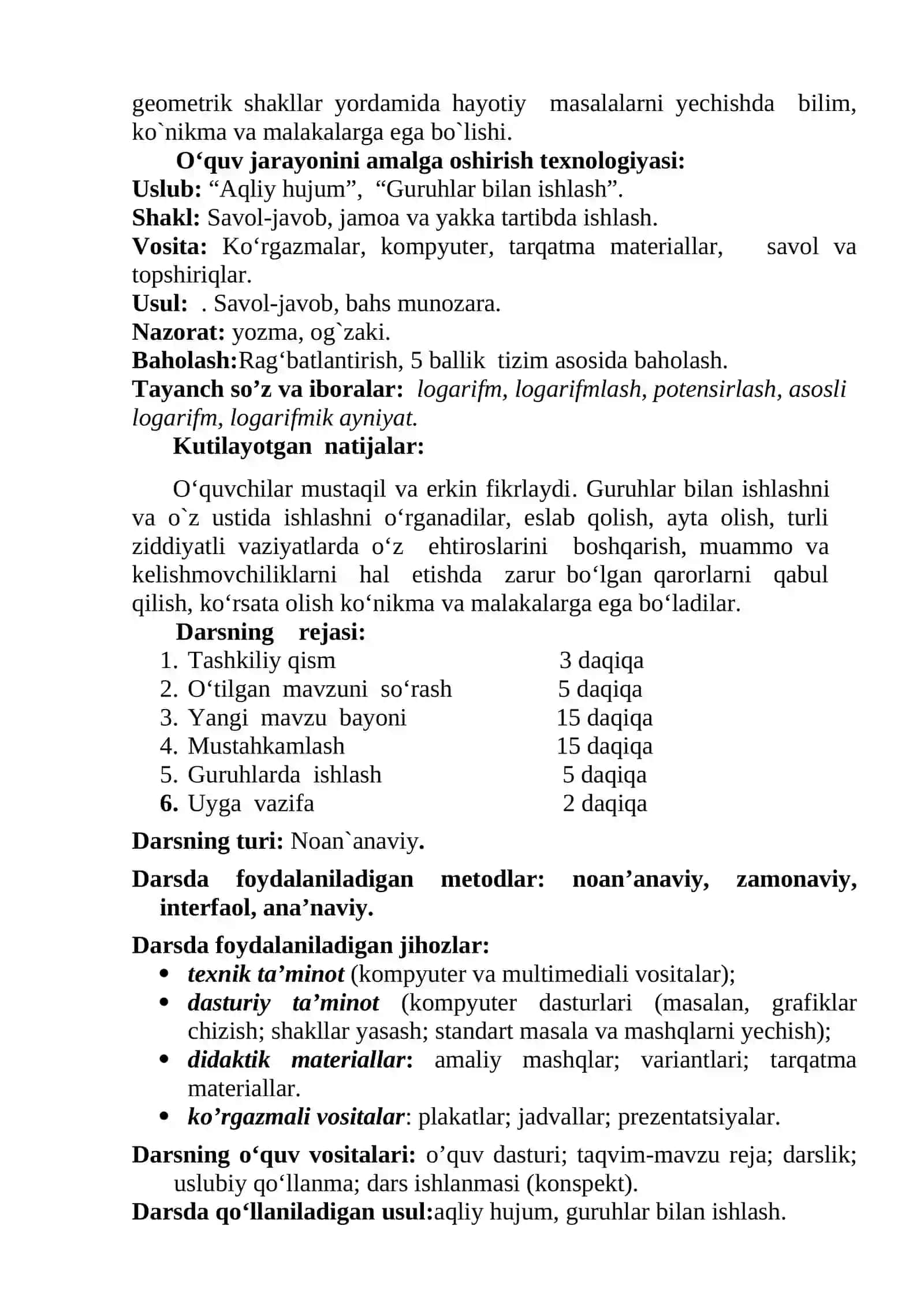 10-sinf Algebra Logarifm haqida tushuncha. Logarifmik funksiya va uning xossalari 3