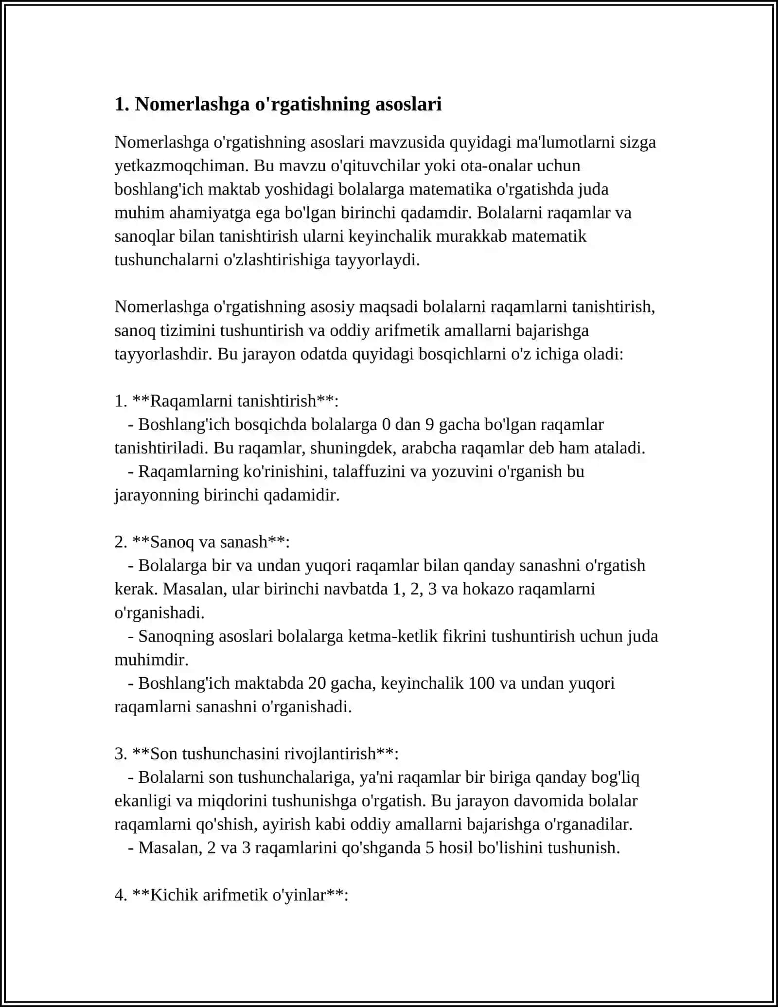 NOMERLASHGA O'RGATISHGA TAYYORGARLIK 3