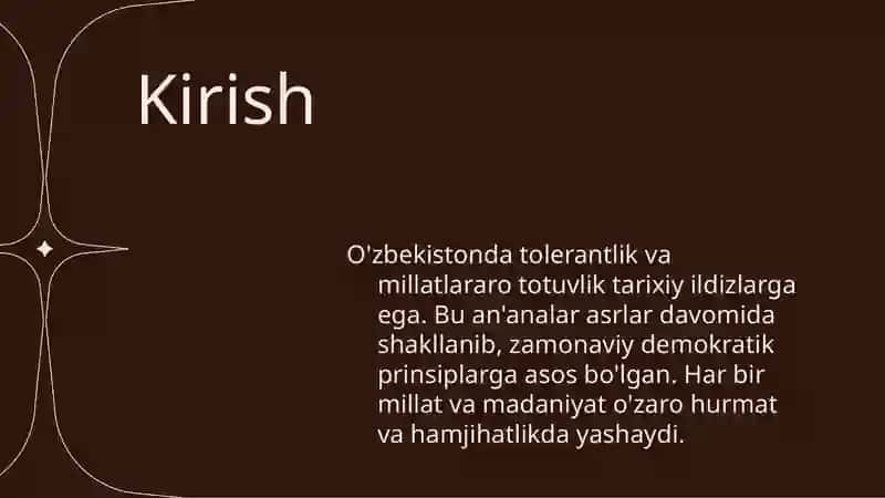 O'zbekistonda tolerantlik va millatlararo totuvlikni ta'minlashning tarixiy ildizlari va demokratik  prinsiplari. 3