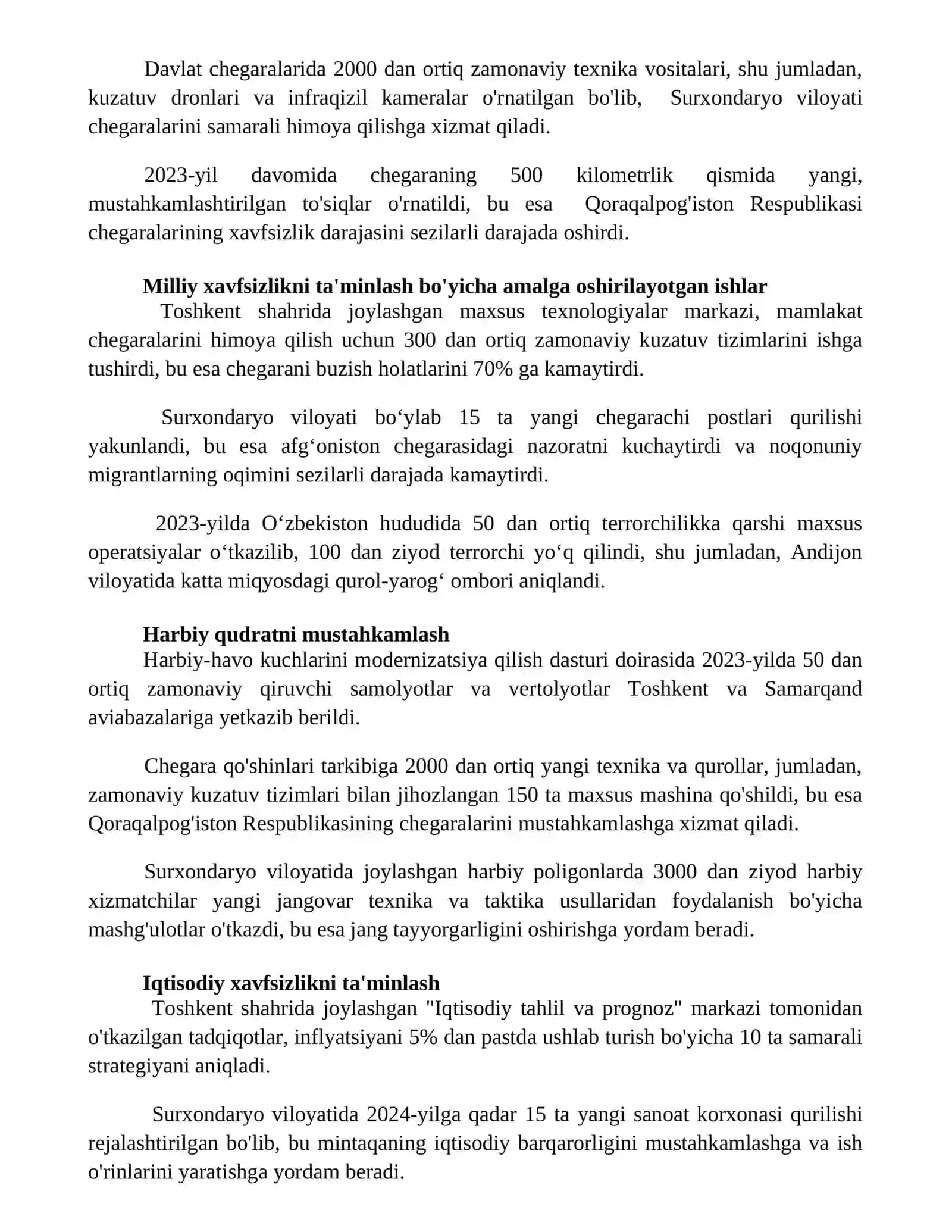 Milliy xavfsizlikni ta'minlash borasida amalga oshirilayotgan ishlar 3