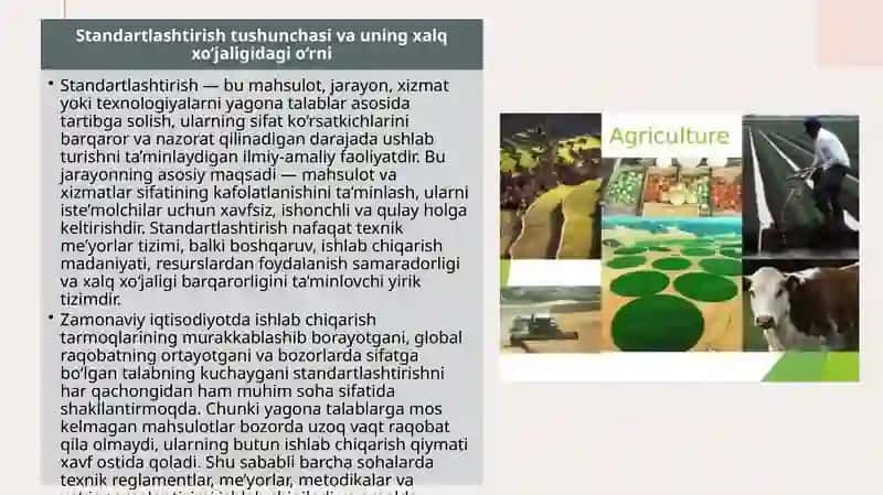 Xalq vaqishloq hoʻjaligida standartlashtirishning ahamiyati 3