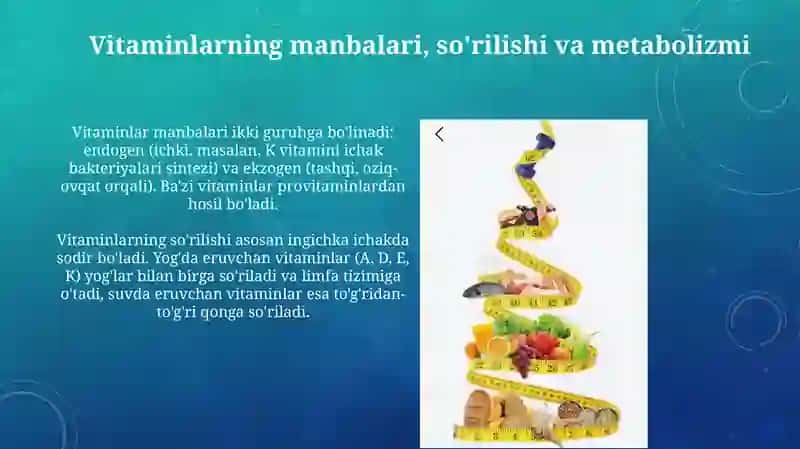 Organizmlarning vitamin bilan ta'minlanganligini o'rganish va baholash 3