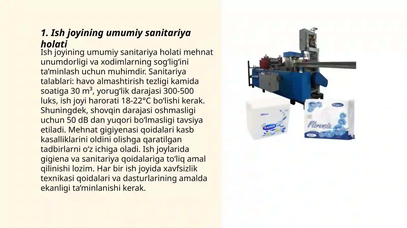 Ishlab chiqarish korxonalariga qo‘yiladigan sanitariya va gigiyena talablari 3