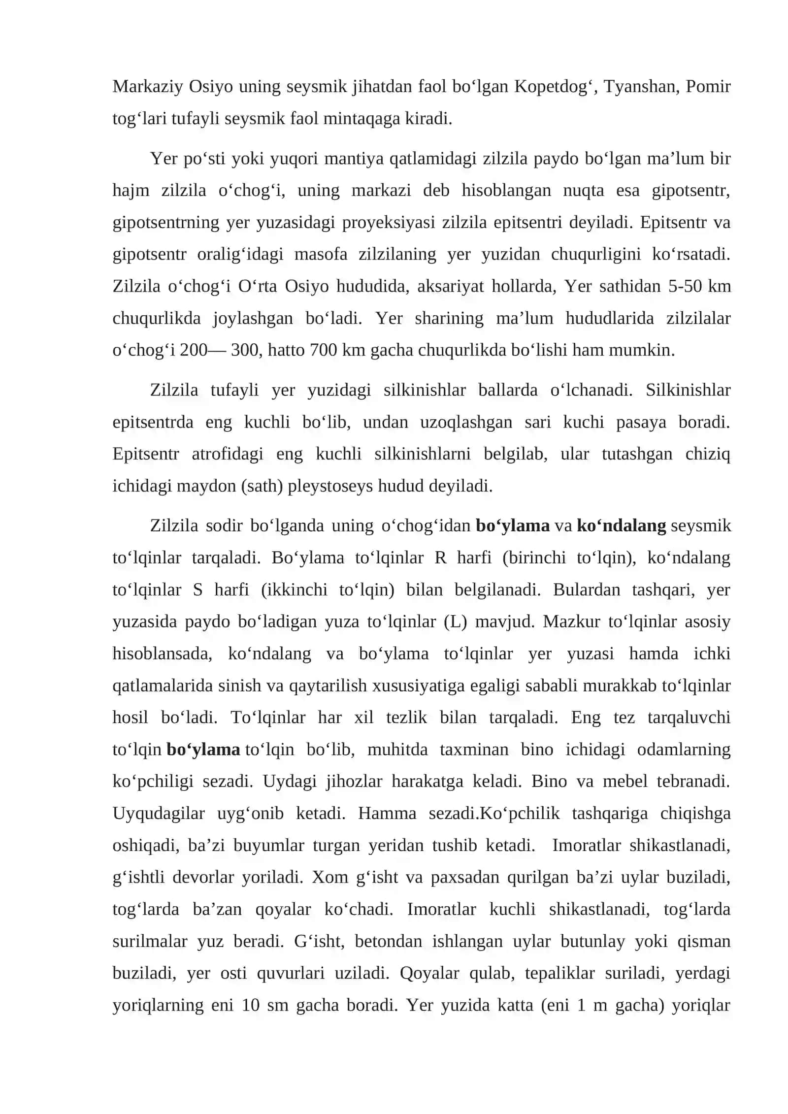ZILZILANING SODIR BO'LISH VAQTI 3