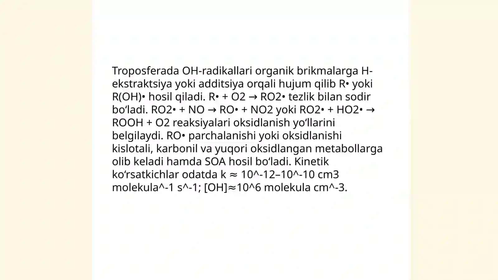 Troposferada organik brikmalarning oksidlanish reaksiyalari 3