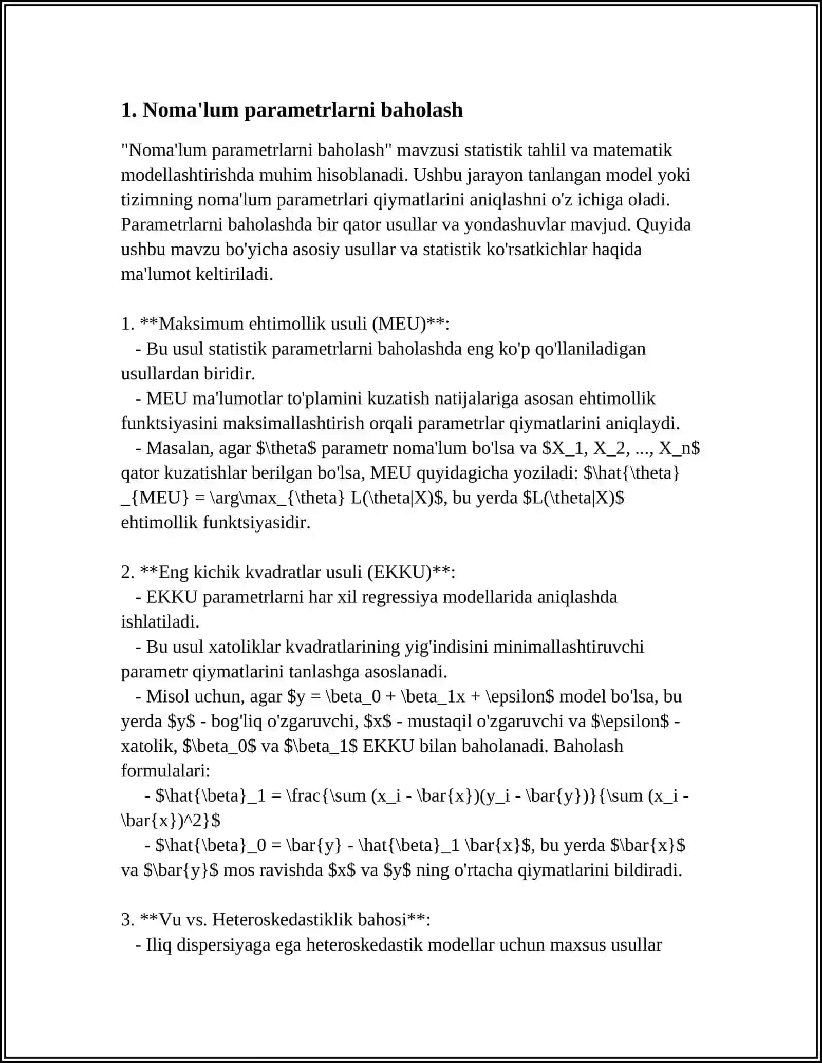 NOMA'LUM PARAMETRNI BAHOLASHNING ENG KICHIK KVADRATLAR USULI 3