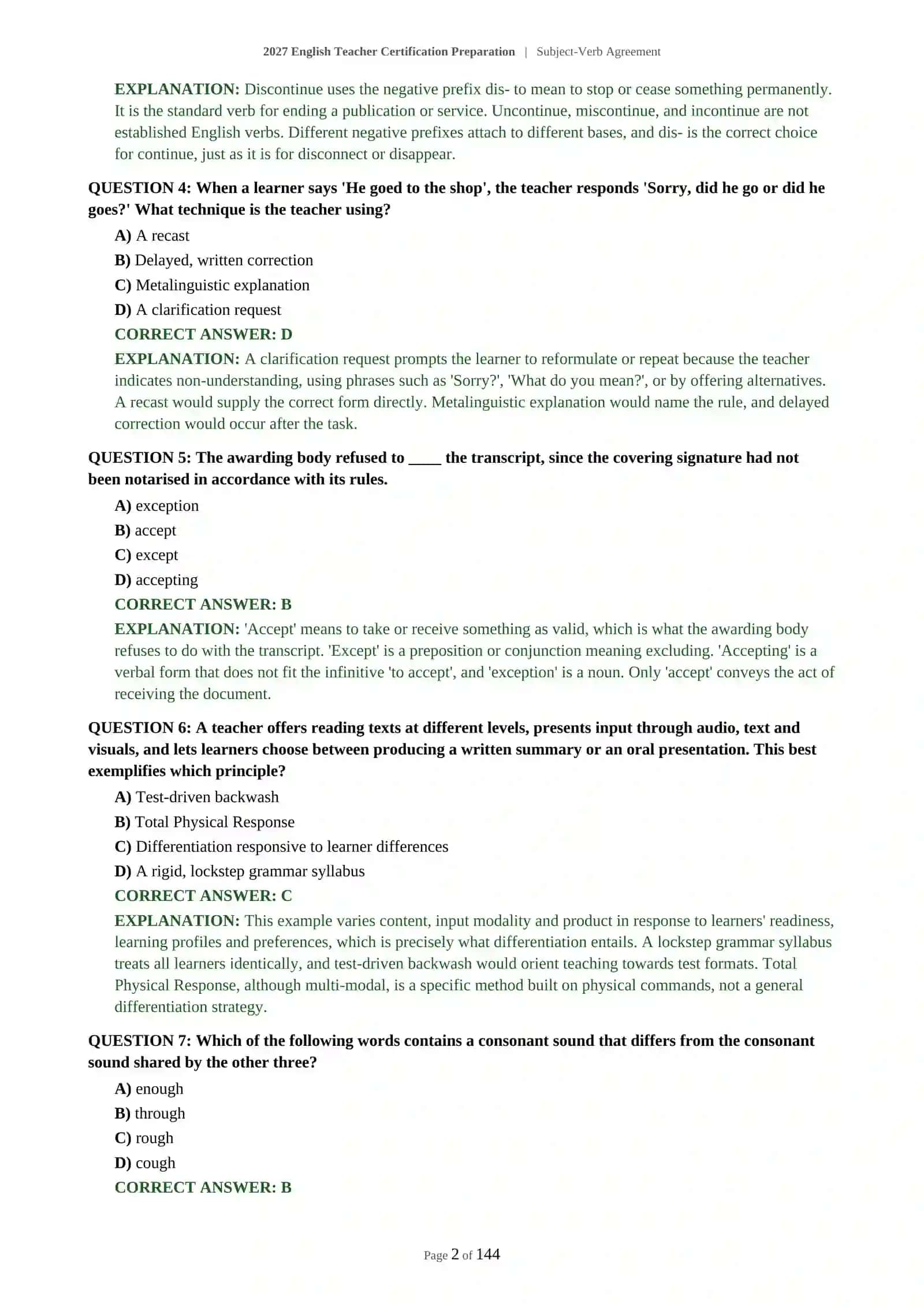 2027 English Teacher Certification Preparation | Subject-Verb Agreement 3