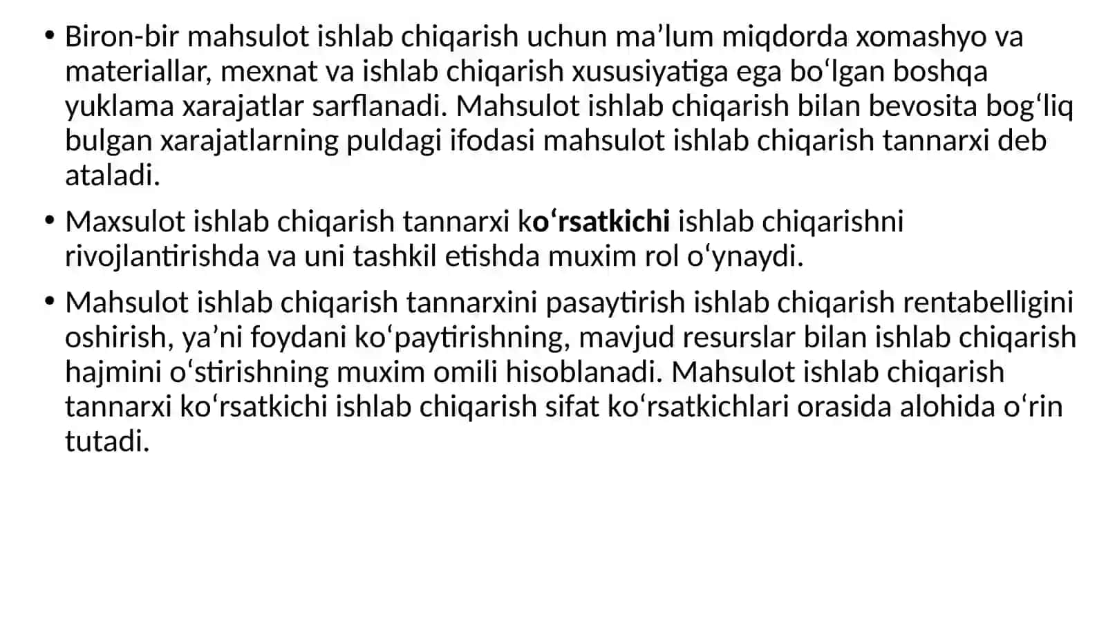 Ishlab chiqarish xarajatlari va qarashlar 3