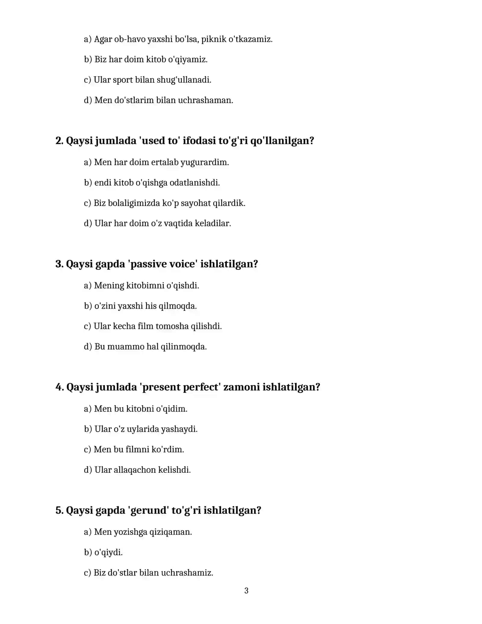 CEFR B1 VA B2 DARAJASI UCHUN GRAMMATIK TESTLAR TO'PLAMI (JAVOBLARI BILAN) 3