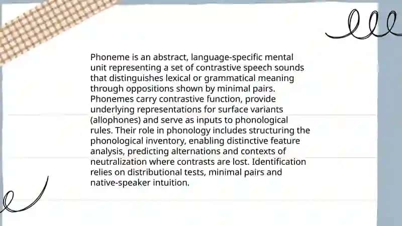 Phonology - phoneme; phone and allophones; neutralization 3