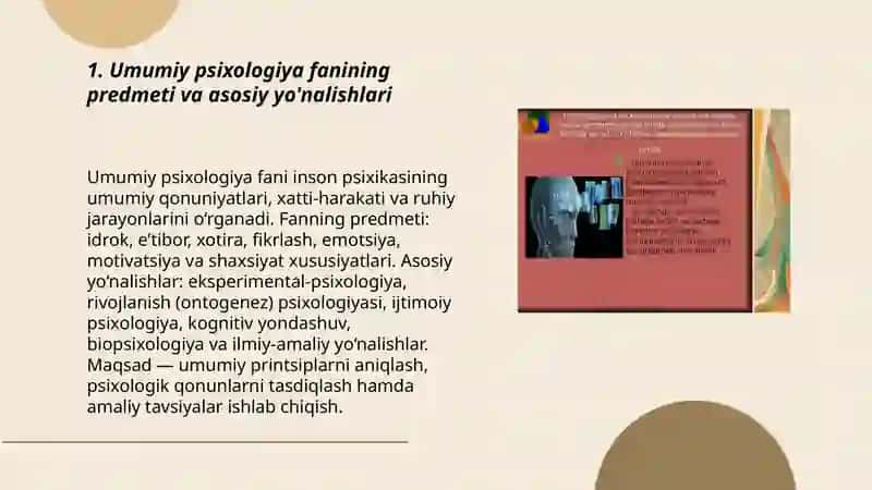 Umumiy psixologiya fani predmeti, ilmiy tadqiqot metodlari 3
