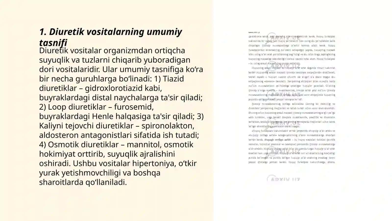 Diuretik vositalarning tasnifi va tasir turlari 3