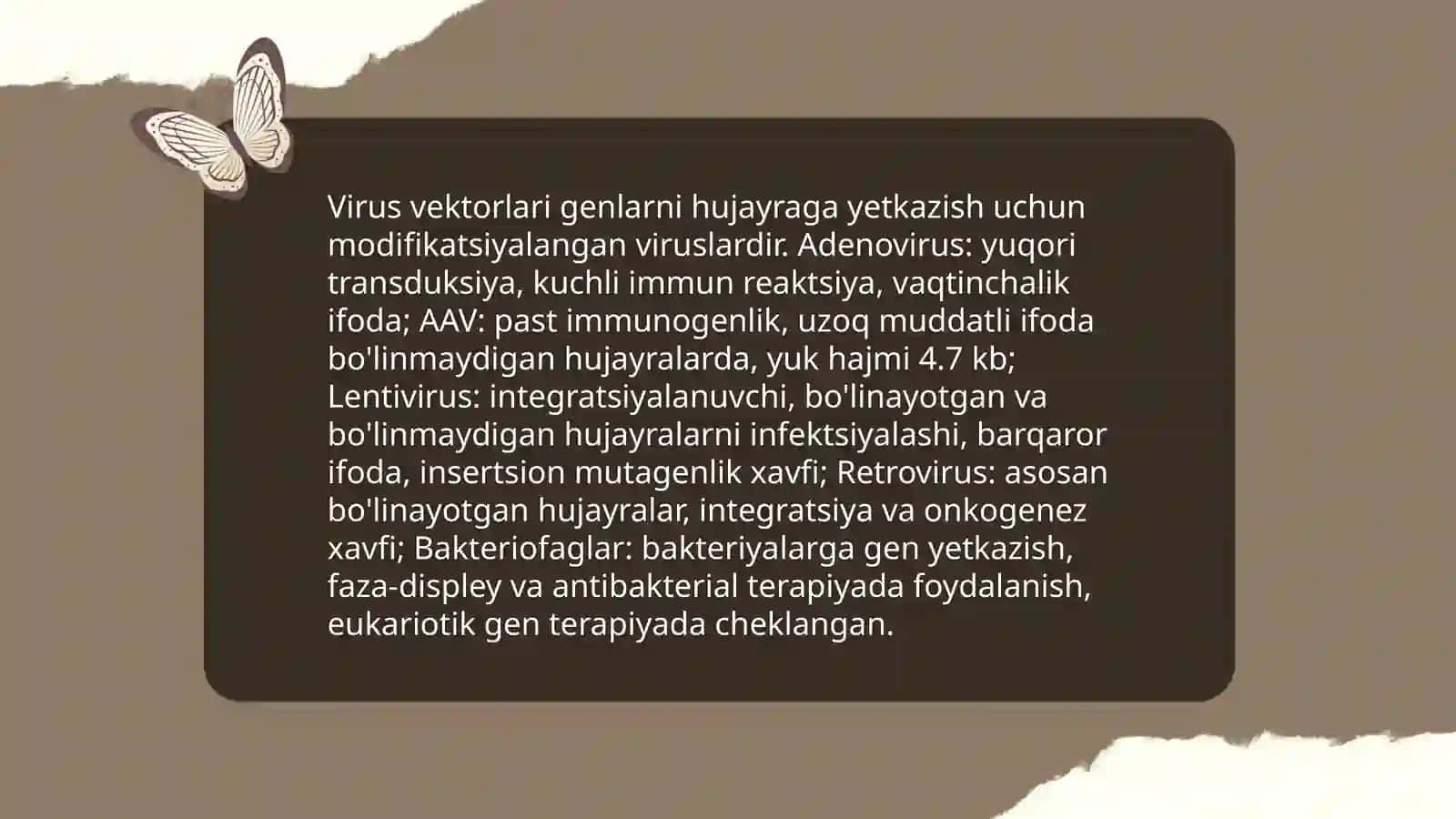 Viruslarni gen muhandisligida qoʻllanilishi. Imkoniyatlar va cheklovlar 3