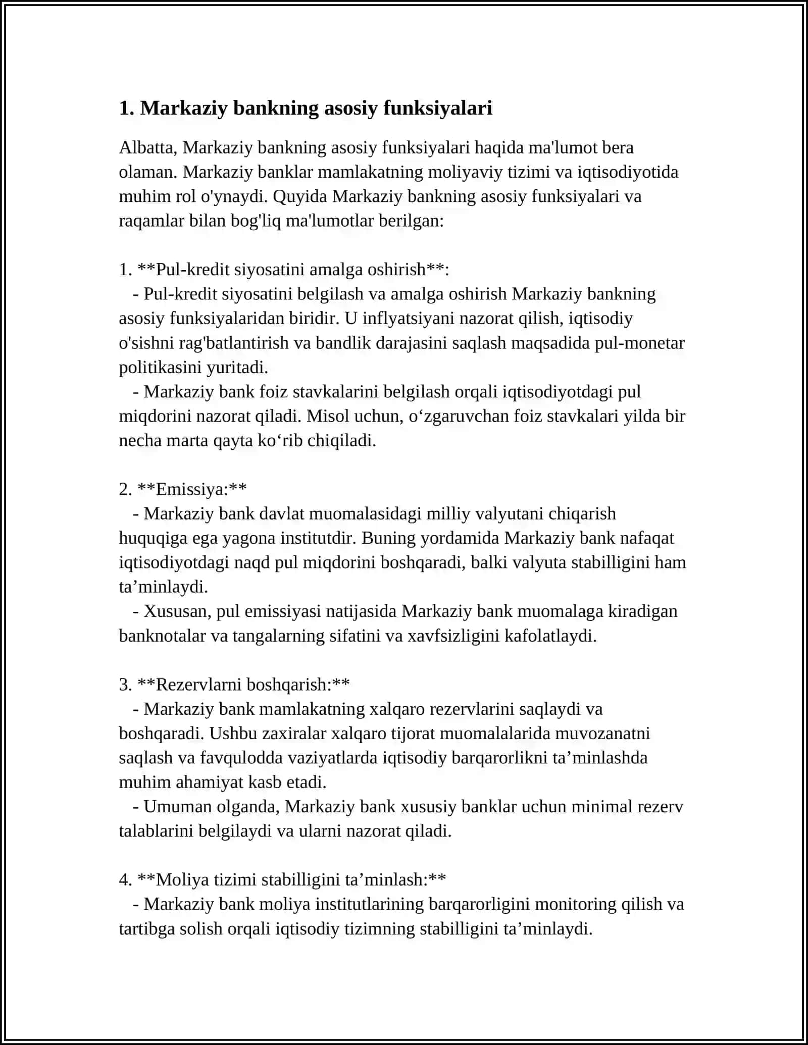 MARKAZIY BANK VA TIJORAT BANKLARINING ROLI VA O'ZARO ALOQALARI 3