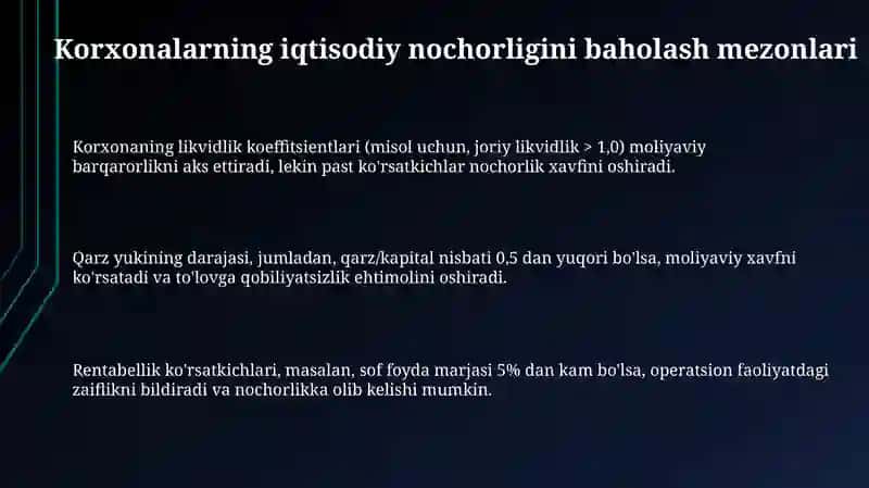 Korxonalar iqtisodiy nochorligini baholash va tahlil qilish 3