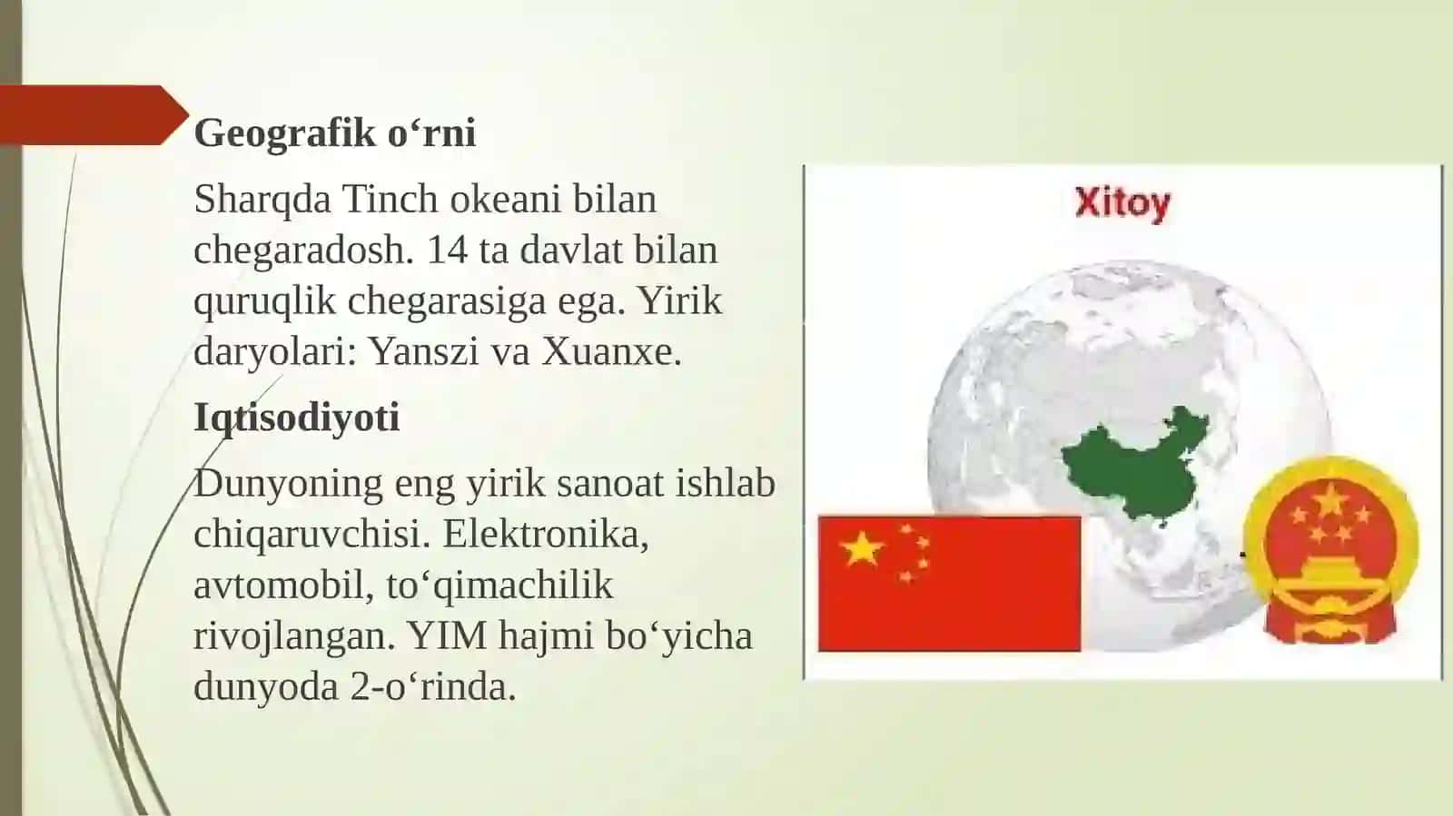 Xitoy xalq Respublikasi. Iqtisodiyoti va iqtisodiy rayonlari. Yaponiya. Hindiston Respublikasi 3