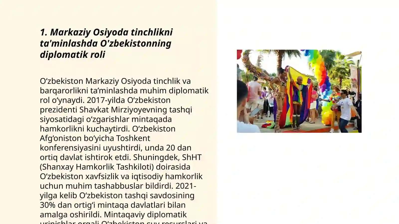 Markaziy Osiyoda tinchlikni ta'minlashda O'zbekistonning diplomatik roli 3