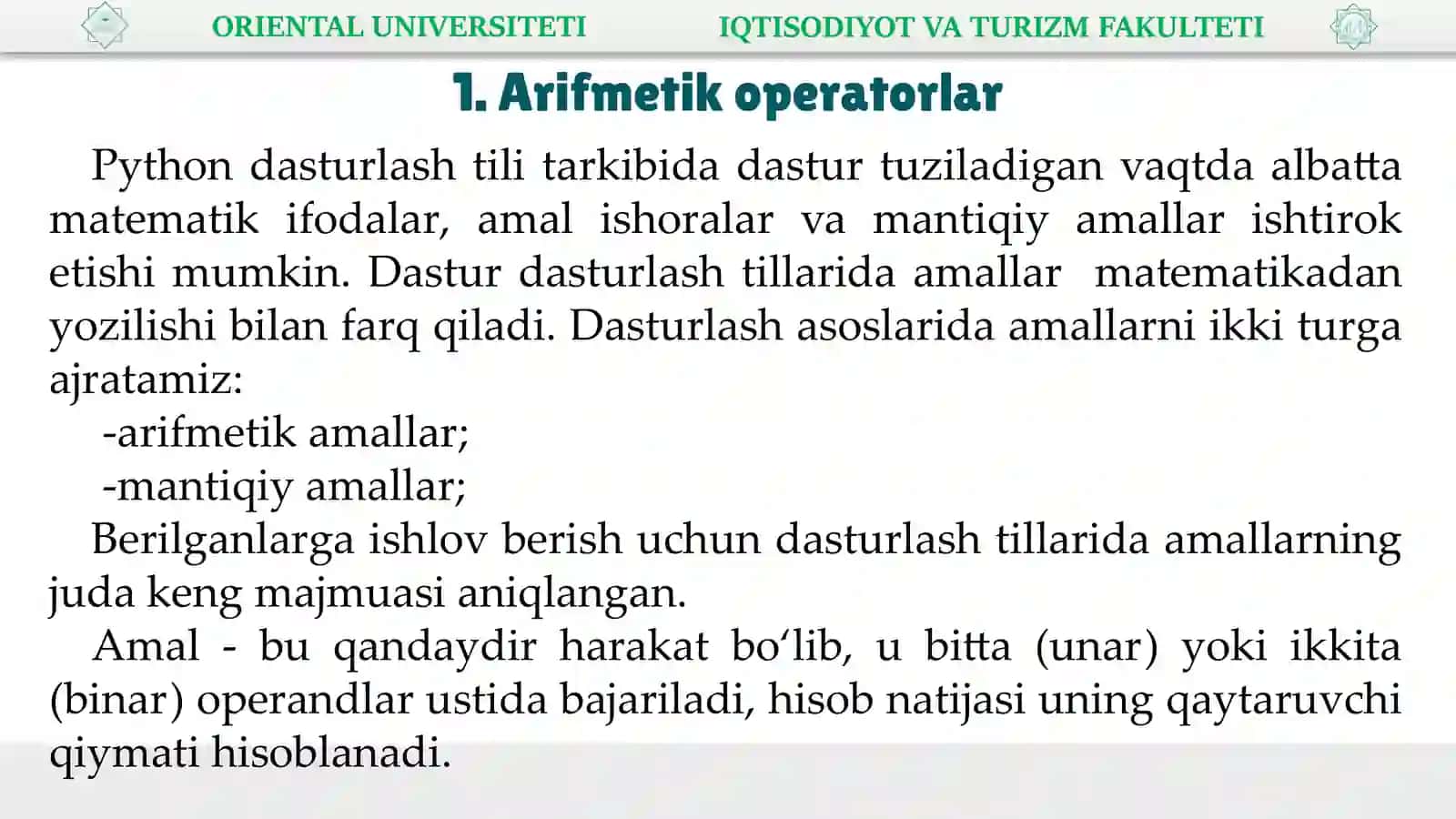 Pythonda operatorlar va ular bilan ishlash 3