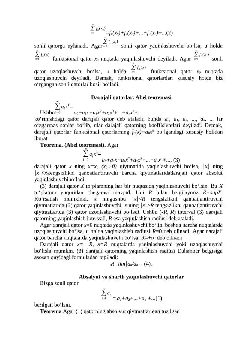 Sonli va funksional qatorlarga doir misollar yechish. 3