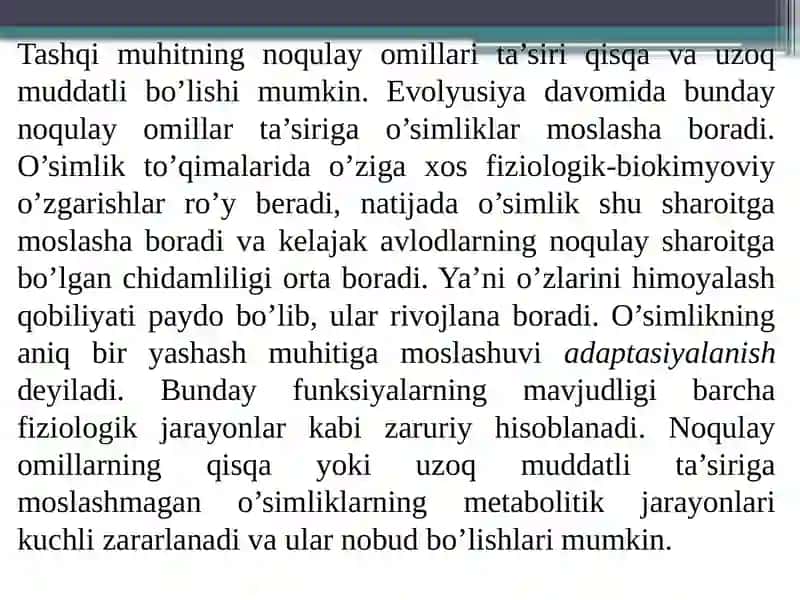 Noqulay omillar va o'simliklar 3