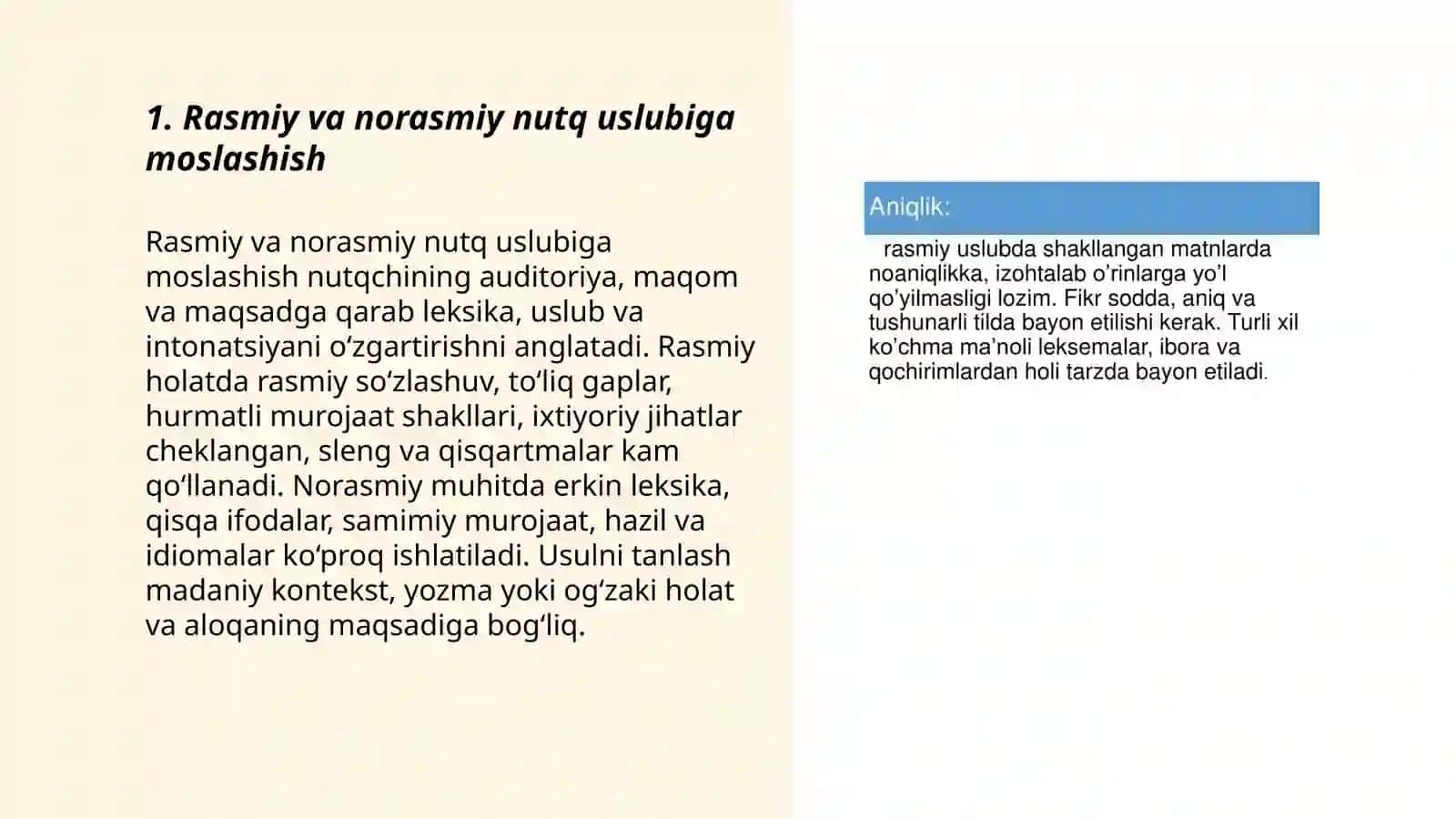 Rasmiy va norasmiy nutq uslubiga moslashish 3
