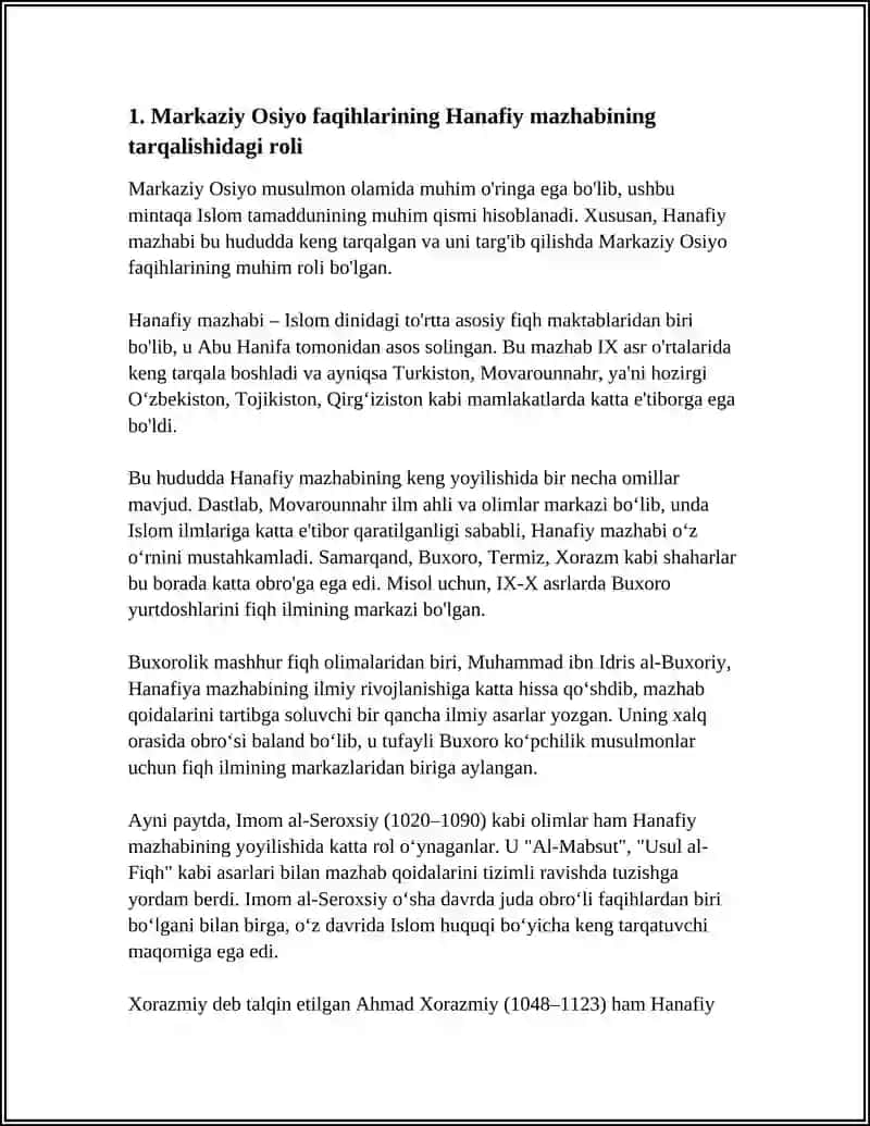 HANAFIY MAZHABI RIVOJIDA MARKAZIY OSIYO FAQIHLARINING ROLI VA HISSASI 3